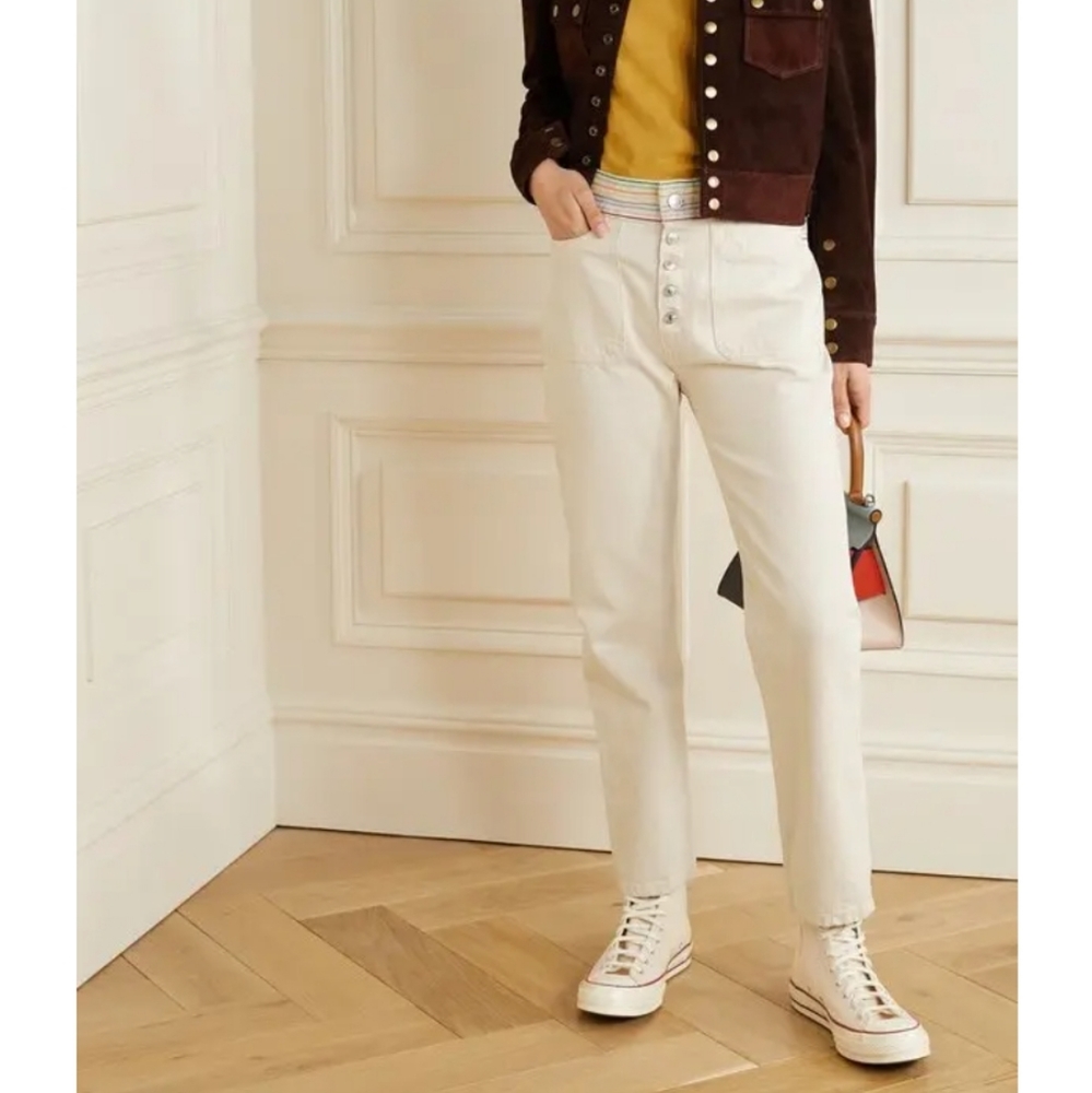 Redone Blanco Multi Color Stitch Button Up Jeans … - image 2